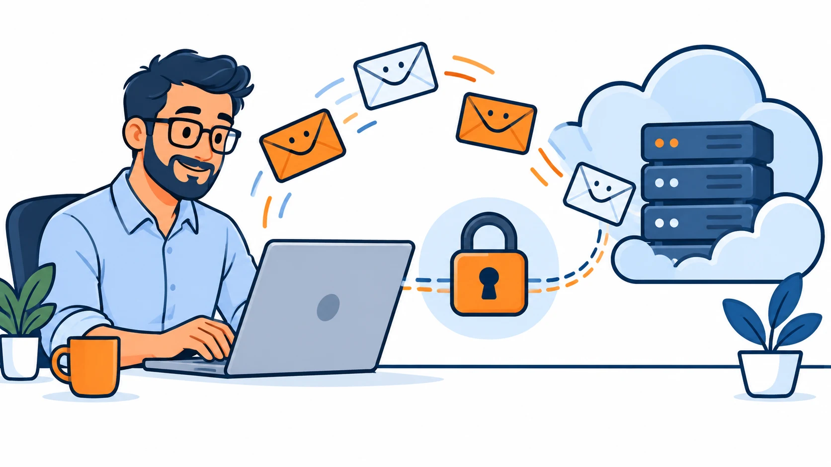 Ilustração conceitual de e-mail e conexão segura